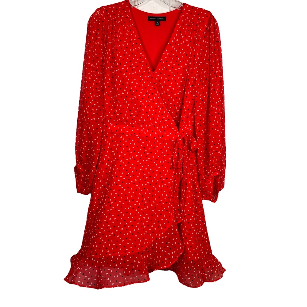 Banana Republic Red Heart Print Wrap Dress Sz 6